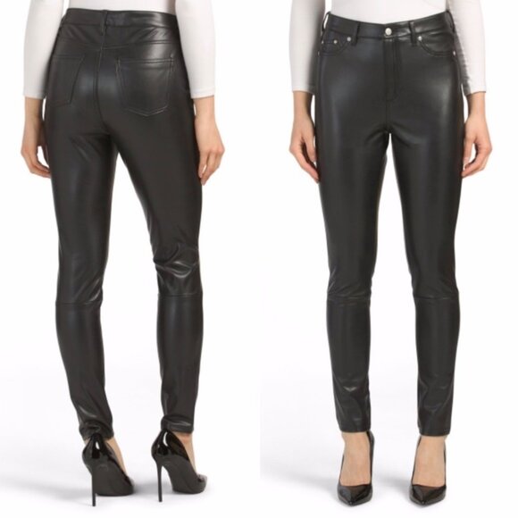 7 For All Mankind Womens Black Faux Leather Pants High Rise 7FAMK size Small - Picture 1 of 13